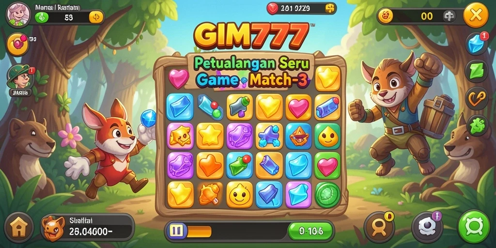 Screenshot GIM777 menunjukkan keseruan gameplay Match-3 yang penuh warna.