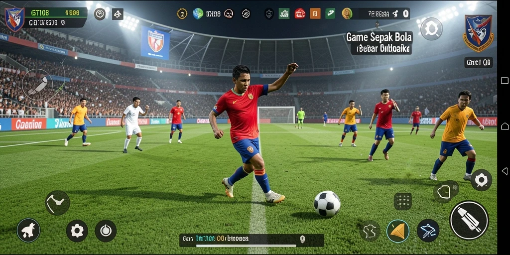 Screenshot GT108 menampilkan aksi pertandingan sepak bola yang seru.