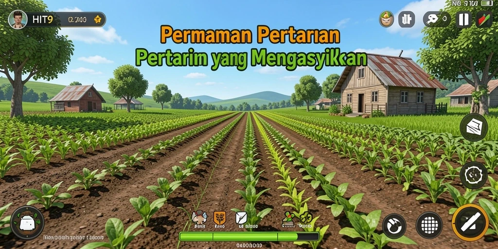 Tangkapan layar gameplay HIT9 menunjukkan aktivitas bertani yang seru dan mendebarkan.