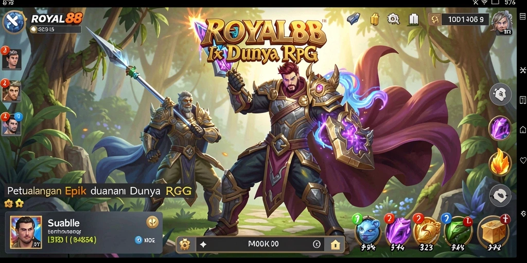 Tampilan gameplay menakjubkan dari ROYAL88, menunjukkan pertempuran seru dan eksplorasi dunia RPG.